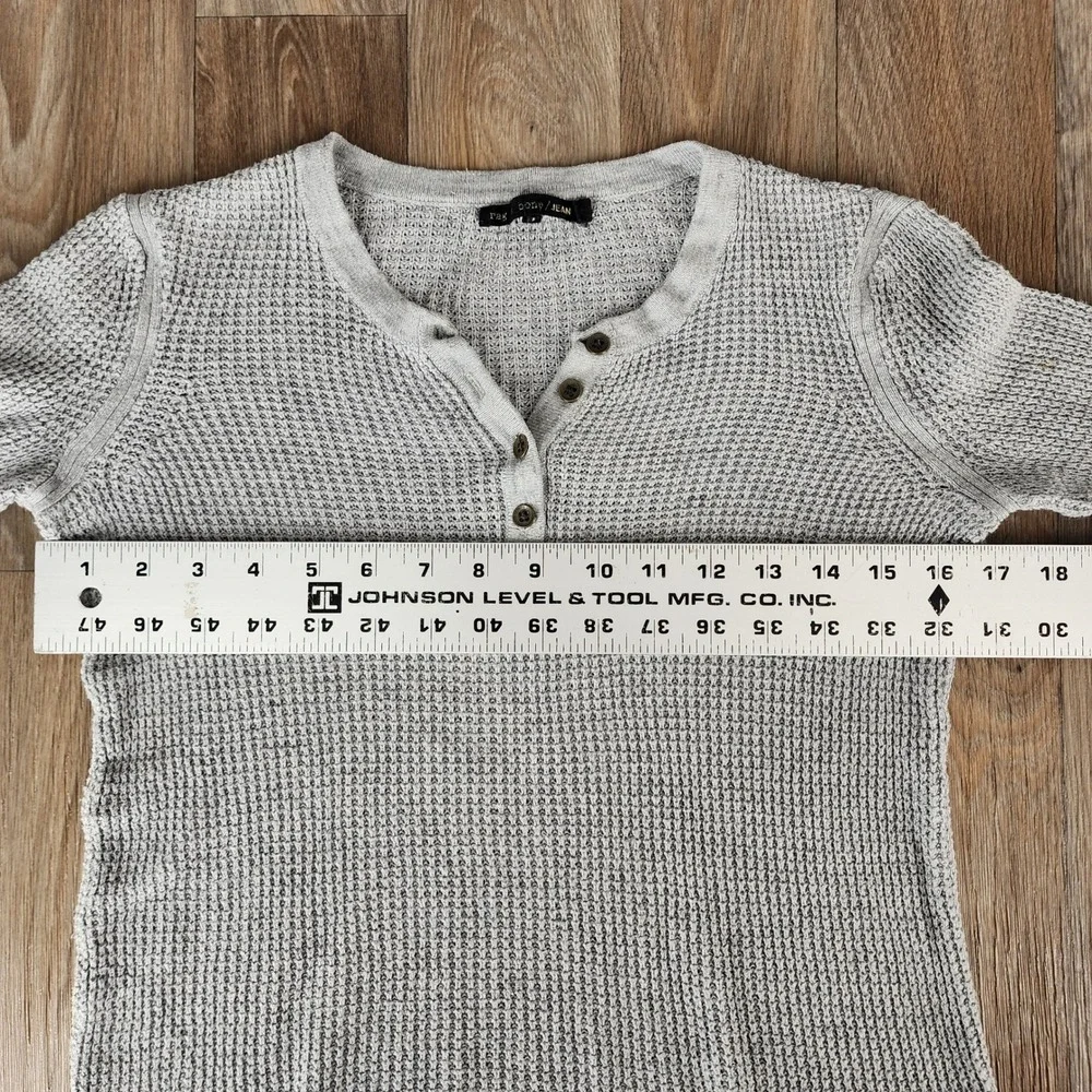 Rag & Bone JEAN Womens XS Heather Gray Waffle Knit Henley Thermal Sweater‎ Top